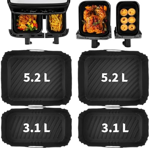 LATERN 4 Pezzi Teglie in Silicone per Friggitrice ad Aria, 2 Misure Rivestimenti Riutilizzabili per Tefal Easy Fry 5.2L/3.1L, Tower T17099 5.2L/3.3L, Lakeland 5L/3L, Salter 5.5L/3.5L, Altre
