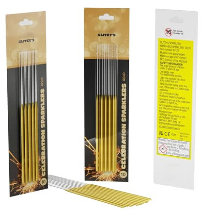 Exclusive Online Pack of 10 Glitz Sparklers 18cm - Ideal for Parties, Celebrations, Bonfire Night, Halloween, Christmas, New Year and Special Events - Perfect for Weddings, Birthdays (Gold)