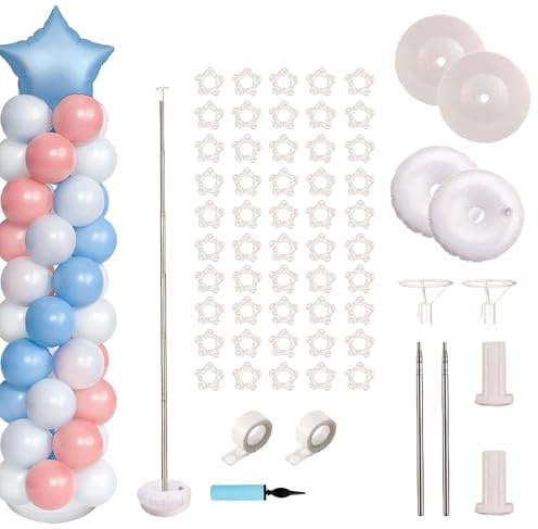 Kit de soporte de columna de globos de metal resistente, juego de 2 soportes para globos de 2 m con columna de globos de altura ajustable, pila de torre de globos de metal para suelo, cumpleaños,