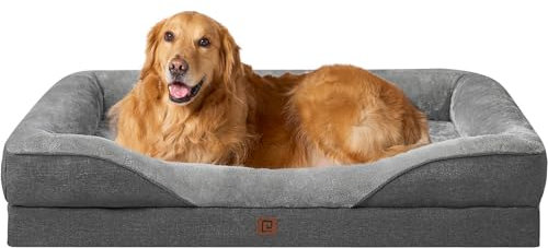 EHEYCIGA Orthopädisches Hundebett Grosse Hunde, 106.5x76x18.5cm, Memory Foam Waschbar und Wasserdicht Hundekorb mit 4 Rändern, Hundesofa Hundecouch rutschfest, Grau