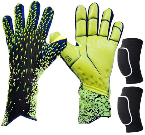 KBIBCK Torwarthandschuhe Kinder mit Knieschoner, Fußball Torwarthandschuhe, Fußballhandschuhe für Herren, Jungen, Jugendliche, Erwachsene, Kinder, Doppeltem Schutz, Grip und rutschfeste, Größen 7