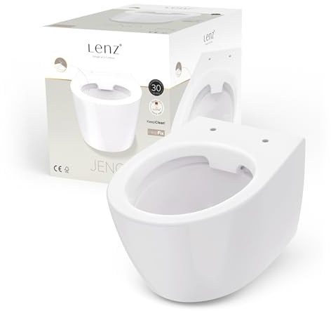 Lenz Inodoro de pared ovalado Jeno sin borde, higiénico, sin olor y fácil de limpiar, superficie KeepClean superlisa, fácil montaje con Help Fix, color blanco, 41030061