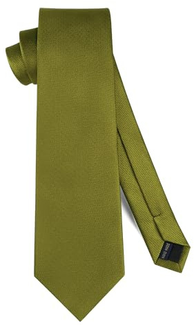 HISDERN Olive Green Tie Silk Ties for Men Solid Nectie Classic Formal Neckties Business Wedding 8.5cm