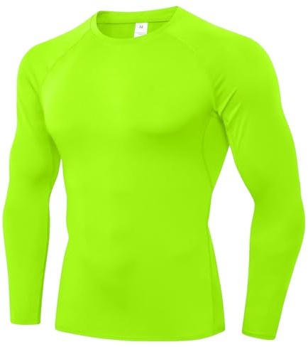 1/3 Pack Men's Compression Shirts Long Sleeve Athletic Workout Base Layer Quick Dry Fit Basketball Football Tops Undershirts, A-fluorescent Green#015, S