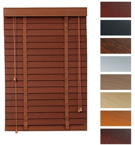 2 Cordless Faux Wood Blind 20 30 40 50 60, Wooden Venetian Blinds, Horizontal Windows Blinds Light Filtering & Shades For Indoor Window Office Bathroom Living Room(Walnut color)