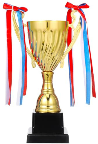 NUOBESTY Large Gold Trophy Cup Award, 24.5cm Winners Prize with Ribbons for Football, Cricket, School Sports Day, Quiz Tournament & Competitions