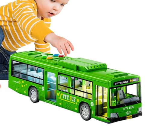 Eoixuqba City Bus Modelo De Autobús 28,5x6,5x7,5 Cm Juguetes De Estimulación De Autobuses Juguete De Autobús con Luces Y Sonidos, Neumáticos Realistas, Puertas Funcionales Simuladas para Niños