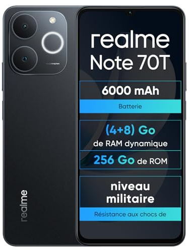 realme Note 70T 4+256GB Smartphone, Display Eye Comfort da 6,75'' a 90Hz, Batteria da 6000mAh, Protezione ArmorShell, Chipset Octa-core, 7,94 mm Ultra Sottile, IP54,Ossidiana Nera,Senza Caricabatterie