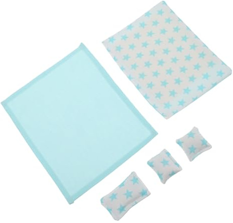 Milisten Puppenhaus Bettwäsche Set 1:12 Maßstab Mini Schlafzimmer Zubehör Mit Realistischem Laken 3 Kissen Und Steppdecke Weiche Puppenhaus Dekoration
