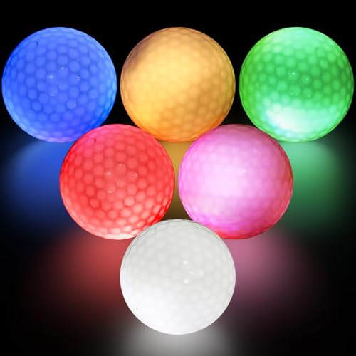 6 stycken färgglada golfbollar, upplysta golfbollar, lysande golfbollar, lysande golfbollar, lysande golfbollar, golfbollar lysande golfträningsbollar för nattträning, långdistansskott