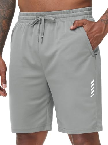 yuyangdpb Men's Shorts Quick Dry Lightweight Breathable Sports Shorts with Zip Pockets Running Gym Workout Shorts LightGrey M