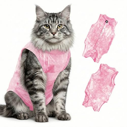 NJCXOLA Traje de Recuperación para Gatos,Ropa Después de la Cirugía para Gatitos,body gata esterilizacion,Pijama contra Lamer para Perros Gatos,E-Collar Alternativa para Heridas Abdominales (Rosa, L)