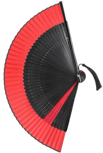 GANAZONO Abanico de Mano Plegable de Bambú y Tela Rojo para Baile | Efecto Refrescante, Estilo Vintage Oriental, Uso en Fiestas de Verano, Estructura Resistente, Actuación y Decoración