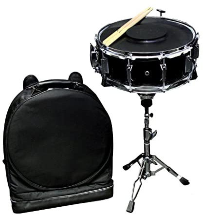 GEWA pure Snaredrum Starter Set 14x5,5 zweifach ausziehbar, Pappelkessel schwarz foliert inkl. Rucksacktasche, Gummimatte, 1 Paar Stöcke