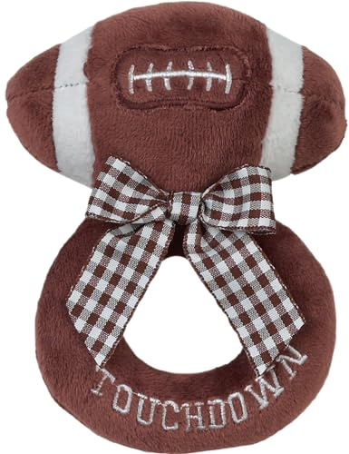 Bearington Baby Touchdown, 5.5 Inch Plush Stuffed Baby Football Soft Ring Rattle - Newborn Toys - Soft Rattle