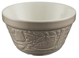 Mason Cash in The Forest Owl Pudding Basin 16cm S36 | Stone Grey Stoneware Steaming Bowl with Protruding Rim & Embossed Woodland Design