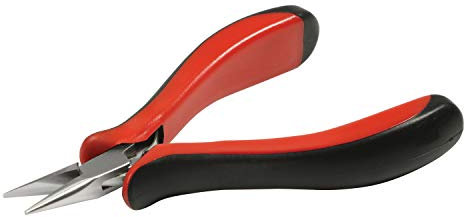 The Beadsmith Platinum Series Alicates de punta de cadena alemana, 120 mm con cabeza de acero pulido, mango ergonómico de agarre cómodo rojo y negro con resorte de doble hoja, herramienta para