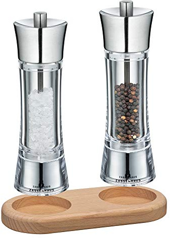 Zassenhaus Set saltkvarn & pepparkvarn Aachen rostfritt stål/akryl och underlägg (18 cm)