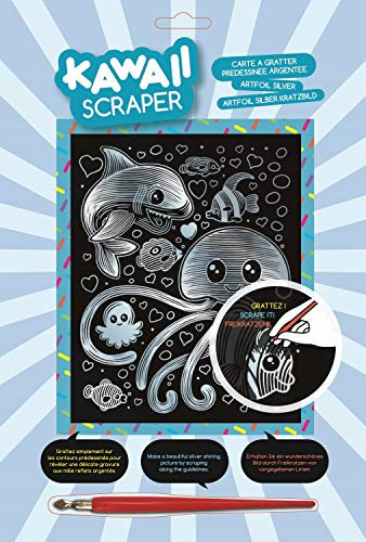 MAMMUT 8251618 - Artfoil, Kratzbild, Tiermotiv, KAWAII, Seeleben, silber, Komplettset mit Kratzbild, Kratzmesser und Anleitung, Scraper, Scratch, Kratzset für Kinder ab 8 Jahre