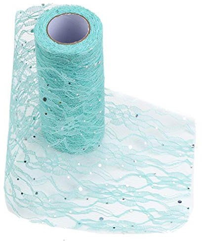 TsunNee 15cm x 9.1m Runner in pizzo, fascia per sedia, materiale tutù, fiocco in pizzo, per decorazioni da tavolo sedia da sposa, lustrino, Tiffany Green