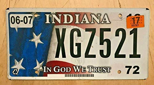 Indiana In God We Trust Grafisches Auto-Kennzeichen Xgz 528 in den USA Flagge Nummernschild 15,2 x 30,5 cm