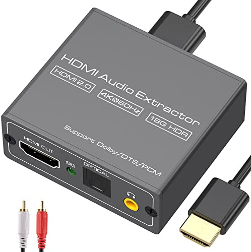 VPFET 4K60Hz HDMI Audio Extractor Splitter Converter to Optical and 3.5mm and AUX Adapter Supports 2.0 and 18Gpbs Bandwidth Digital DTS PCM HDR10