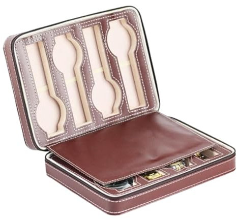 Cyrank Borsa per orologi con cerniera, custodia per orologi da viaggio contiene 8 cinturini per da viaggio per casa Custodia collezione Scatola per la conservazione (Caffè)