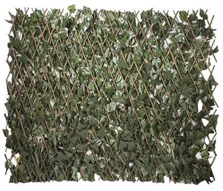 Virsus 1 Traliccio Estensibile in Legno Naturale salice con Foglie finte 2820, misura 100x200 cm, siepe Edera Artificiale per decorazione esterni pannello recinzione giardino, terrazzo arredo esterno