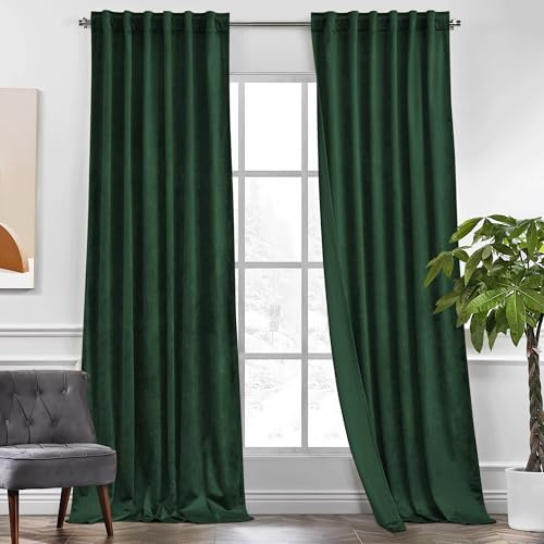 KGORGE Velvet Curtains Dark Green Blackout 84 inches for Living Room