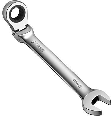 WISEUP Cr-V Cle plate a cliquet, 12mm clé plate, antidérapante et économie d'effort, clé à cliquet industrielle 2 en 1