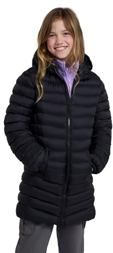Mountain Warehouse Florence Kids Long Padded Jacket - Lightweight Overcoat, Soft & Warm Puffer Coat with Hood, Childrens Outerwear - Travel & Outdoors Black Kids Size 11-12 Years