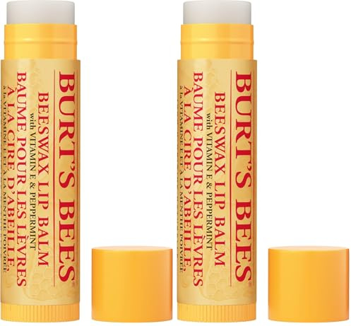 Burt's Bees Lip Balm Beeswax, Moisturising Lip Balm With Vitamin E & Peppermint Oil, 100% Natural Origin, 4.25g (Pack of 2)