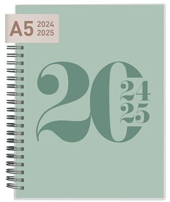 Rileys & Co - Calendario 2024 2025 A5 - Calendario scolastico - Planner per studio - Planner semestrale - Perfetto per studenti, universitari, professionisti - Verde (20 x 15 cm, in tedesco)