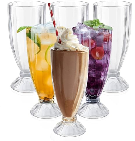 Cheardia Paquete de 6 vasos de plástico para batido, vasos de batido de 15 onzas, vasos de helado para helado, vasos de refresco antiguos transparentes para batidos, cerveza de raíz, fiestas, eventos