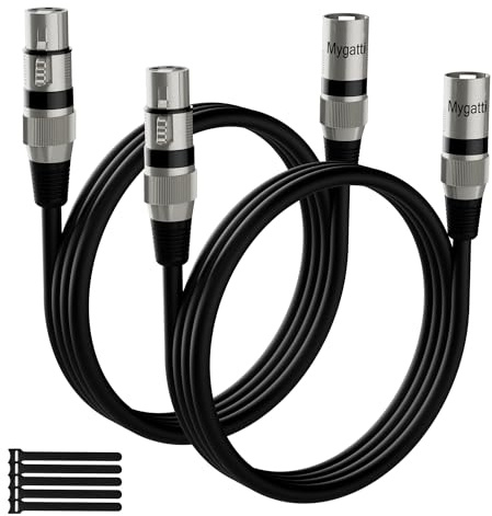 Mygatti Cavo per microfono XLR Bilanciato 0.5M(2 Pezzi,nero),da maschio a femmina,schermatura a 3 pin,cavo patch DMX,con soppressione EMI e RFI,compatibile con amplificatore,altoparlante+5 fascette