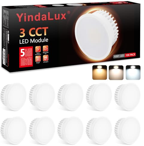 YindaLux 10x LED Modul 230V Dimmbar 5W IP44 LED Lampen für Einbaustrahler Aufbauspot Spots, Ersatz für GU10/MR16,Ultra Flach ø50x23mm Warmweiss Naturalweiß Kaltweiß, 120° Abstrahlwinkel