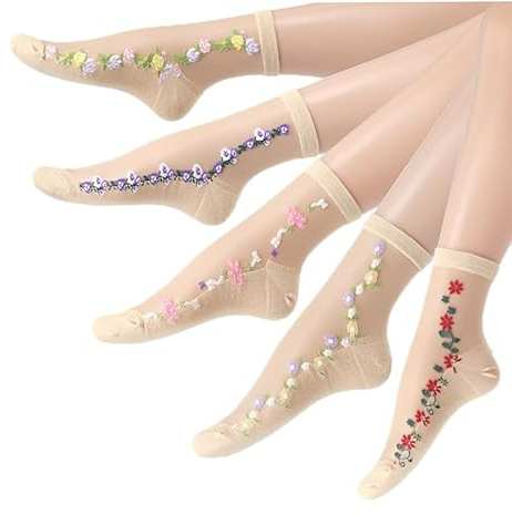Alxad Calzini in Nylon Trasparente Calze alla Caviglia, Calzini Corte Donna Estive Popolari Calze, con soletta in cotone antiscivolo e punta rinforzata, 5 Paia