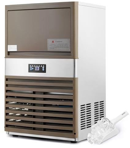 CREWORKS Commercial Ice Machine, Industrial Ice Maker Machine, Freestanding Stainless Steel Ice Cube Machine 55 pc Ice Cubes with Large Storage(88.45KG 195LB/24H)
