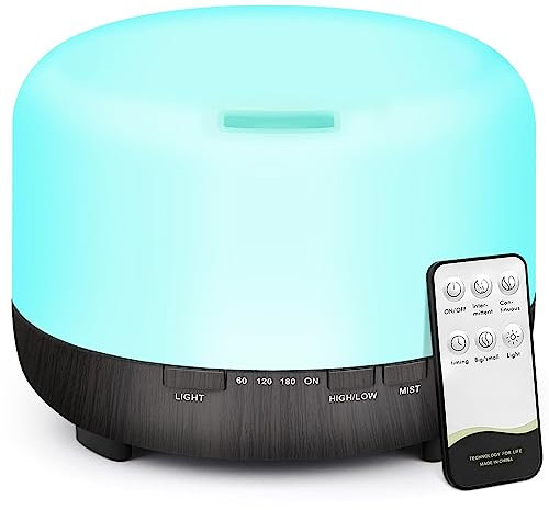 500ML Aroma Diffuser für Ätherische Öle: Ultraschall Aromatherapie Diffuser mit Fernbedienung - Ultraschall Luftbefeuchter mit Timer Duftöldiffusoren mit 7 Farben für Büro Wohnzimmer Schlafzimmer Yoga