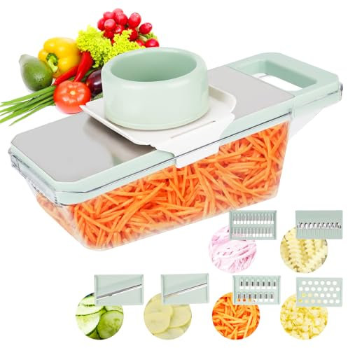 YYTECH Mandolina per Verdure, Tagliaverdure Multifunzione Tutto in 1, Cucina Affettatrice Julienne Grattugia con 6 Lame Diverse Affettatrice Manuale per Tagliare Affettare Verdure Grattugiare