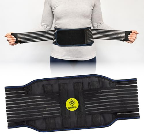 FLAVA&CO Faja lumbar, soporte de espalda ajustable para hombre y mujer – Banda elástica lumbar ortopédica para dolor de espalda súper transpirable