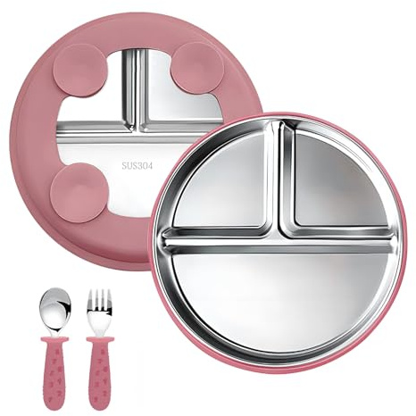 Oskuglin 3 Cuencos Bebé Acero Inoxidable con Ventosa & Cuchara Inox