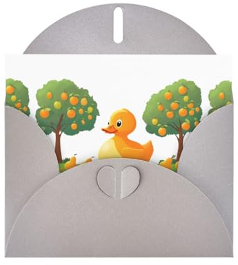 XBKGOHA Gray Greeting Card Little yellow duck under the pear tree Printed for Festive Birthday Party Invitation