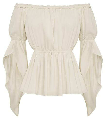 SCARLET DARKNESS Camisa campesina renacentista con hombros descubiertos, blusa bohemia