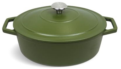 QULINART - Casseruola ovale in ghisa 4,7 l, coperchio in ghisa con manico in acciaio inox senza PFOA, adatta a tutti i piani cottura, tra cui induzione, forno, frigorifero, congelatore, lavatrice