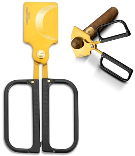 CIGARLOONG Forbici per sigari, tagliasigari in acciaio inox a doppio taglio, con custodia in pelle e confezione regalo, adatte per regali da uomo (diametro anello 67,5) (nero e oro)