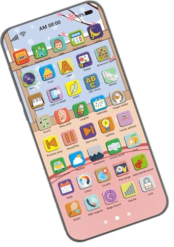 Renchey Teléfono Móvil Infantil Educativo - Teléfono Móvil Juego Educativo con Pantalla Táctil - Juguetes Móviles Interactivos con Pantalla Táctil Y Batería Recargable para Niñas En El Hogar