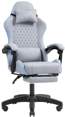 Mars Gaming MGC-X, Chaise Gaming Ergonomique, Tissu Respirant, Dossier Inclinable et Hauteur Réglable, Accoudoirs Dynamiques, Coussin Cervical et Lombaire, Chaise avec Repose-Pieds Extensible, Bleu