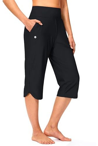 G Gradual Women's Swim Capri Pants 18'' High Waisted Long Board Shorts UPF 50+ Modest Swimsuits Pants with Pockets No Liner(Black,XL)