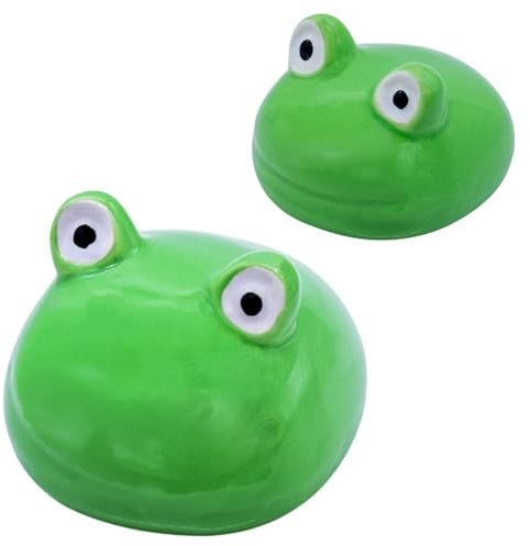 Spetebo Porslin Groda Figur 8 + 6 cm – Set Om 2 – Fin Keramik, Dekorativ Figur, Flytande För Trädgårdsdammen – Trädgårdsdekoration, Dekoration, Djur, Simdjur, Dekoration För